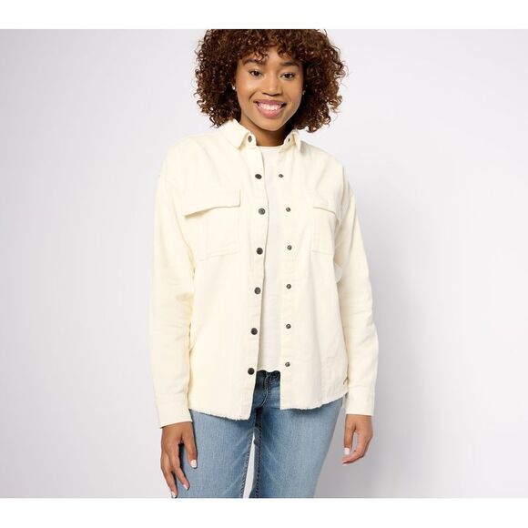 Peace Love World Women's Top Sz L Washed Corduroy Shirt White A619738 - Picture 3 of 4